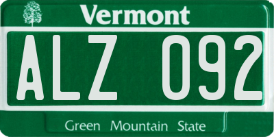 VT license plate ALZ092