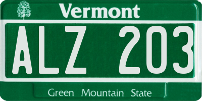 VT license plate ALZ203