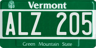 VT license plate ALZ205