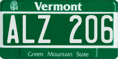 VT license plate ALZ206