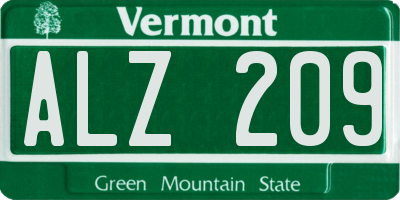 VT license plate ALZ209
