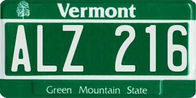 VT license plate ALZ216