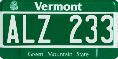 VT license plate ALZ233