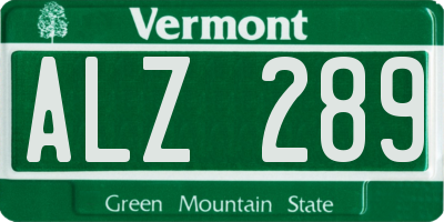VT license plate ALZ289