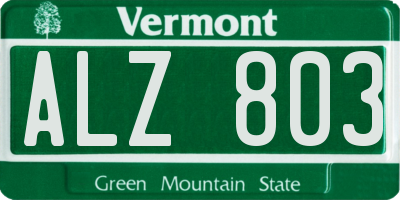 VT license plate ALZ803