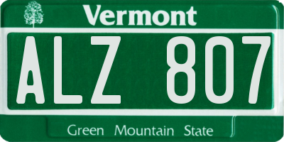 VT license plate ALZ807
