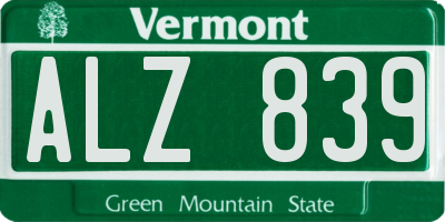 VT license plate ALZ839