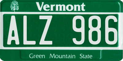 VT license plate ALZ986