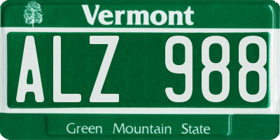 VT license plate ALZ988