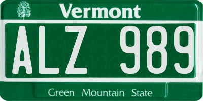 VT license plate ALZ989
