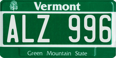 VT license plate ALZ996