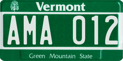 VT license plate AMA012
