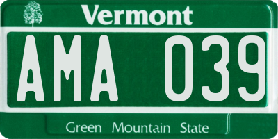 VT license plate AMA039