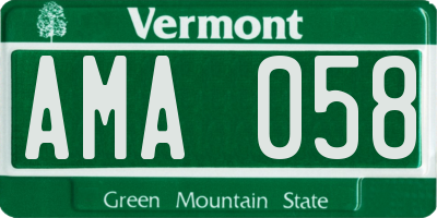 VT license plate AMA058