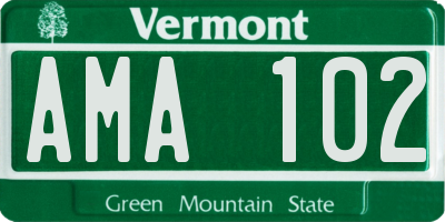 VT license plate AMA102