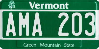 VT license plate AMA203