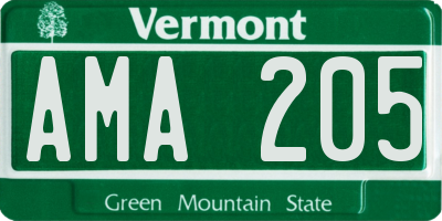 VT license plate AMA205