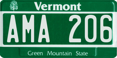VT license plate AMA206