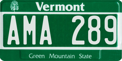 VT license plate AMA289