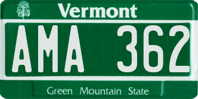 VT license plate AMA362