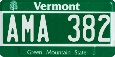 VT license plate AMA382