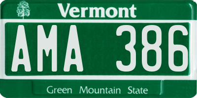 VT license plate AMA386