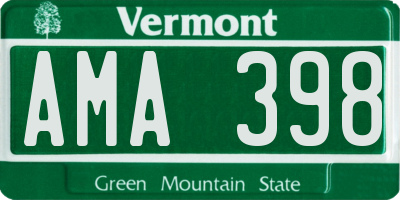 VT license plate AMA398