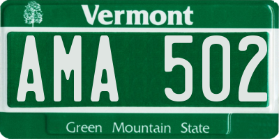VT license plate AMA502