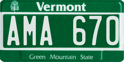 VT license plate AMA670