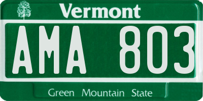 VT license plate AMA803
