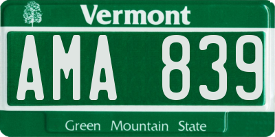 VT license plate AMA839