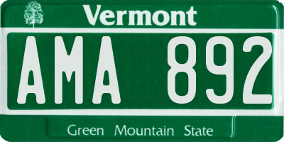 VT license plate AMA892