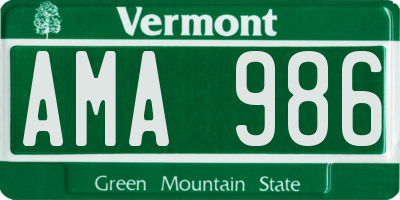 VT license plate AMA986