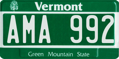 VT license plate AMA992