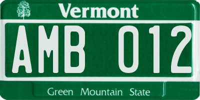 VT license plate AMB012