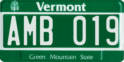 VT license plate AMB019