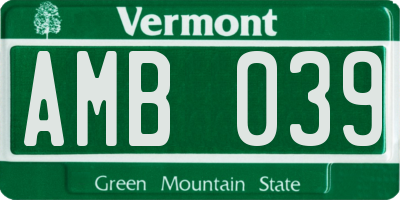 VT license plate AMB039