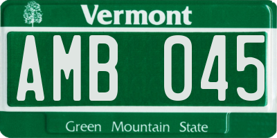 VT license plate AMB045