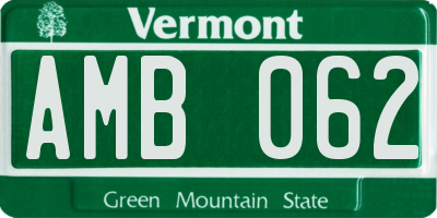 VT license plate AMB062