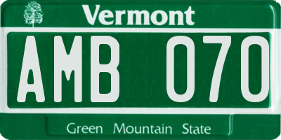 VT license plate AMB070