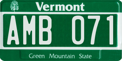 VT license plate AMB071