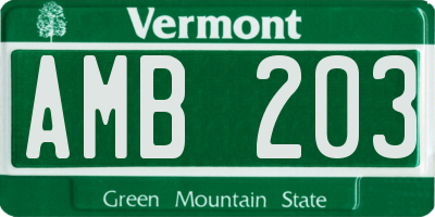 VT license plate AMB203