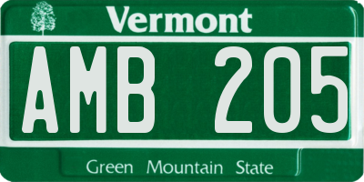 VT license plate AMB205