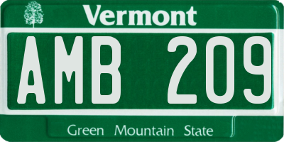 VT license plate AMB209