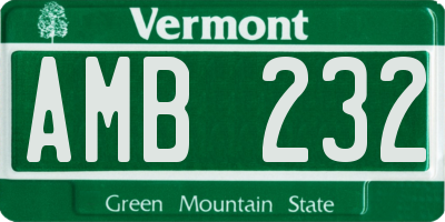 VT license plate AMB232