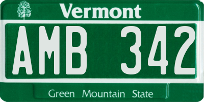 VT license plate AMB342