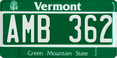 VT license plate AMB362