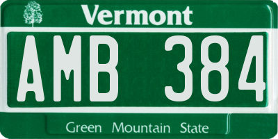 VT license plate AMB384