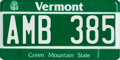 VT license plate AMB385