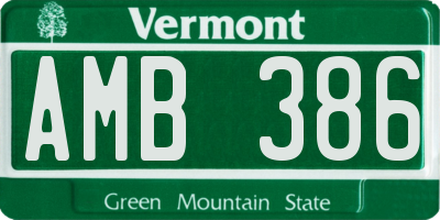 VT license plate AMB386